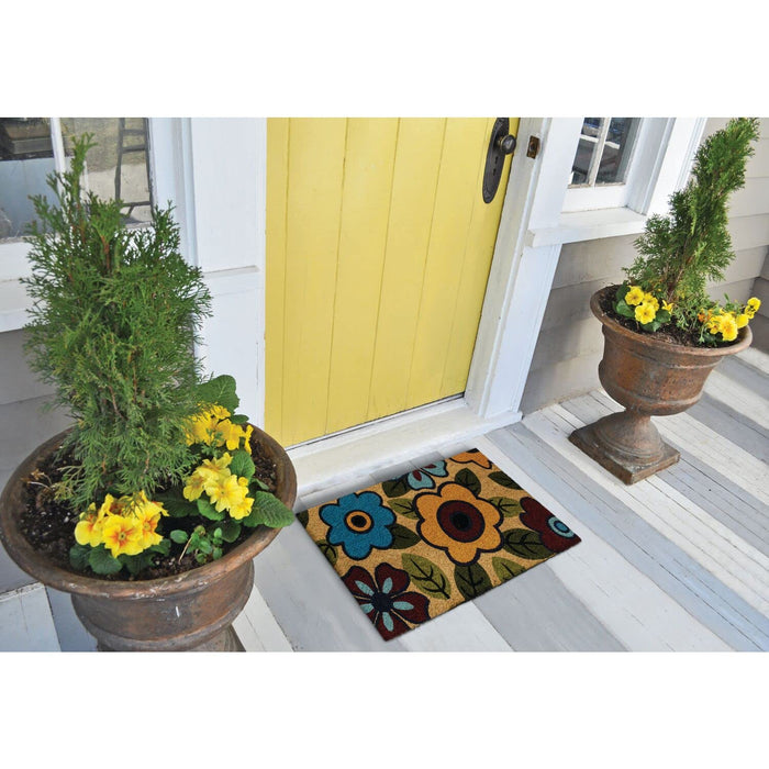 NoTrax, Retro Flower, Vinyl-Backed Natural Coir Doormat, Entry Mat for Indoor or Outdoor Use, 18"x30", C12 (C12S1830RF)