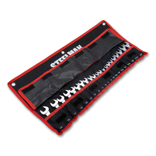Steelman 82576 21-Piece Stubby Combination Wrench Set with Storage Roll, Metric & SAE, 12-Point, 1/4-3/4" and 8-19mm