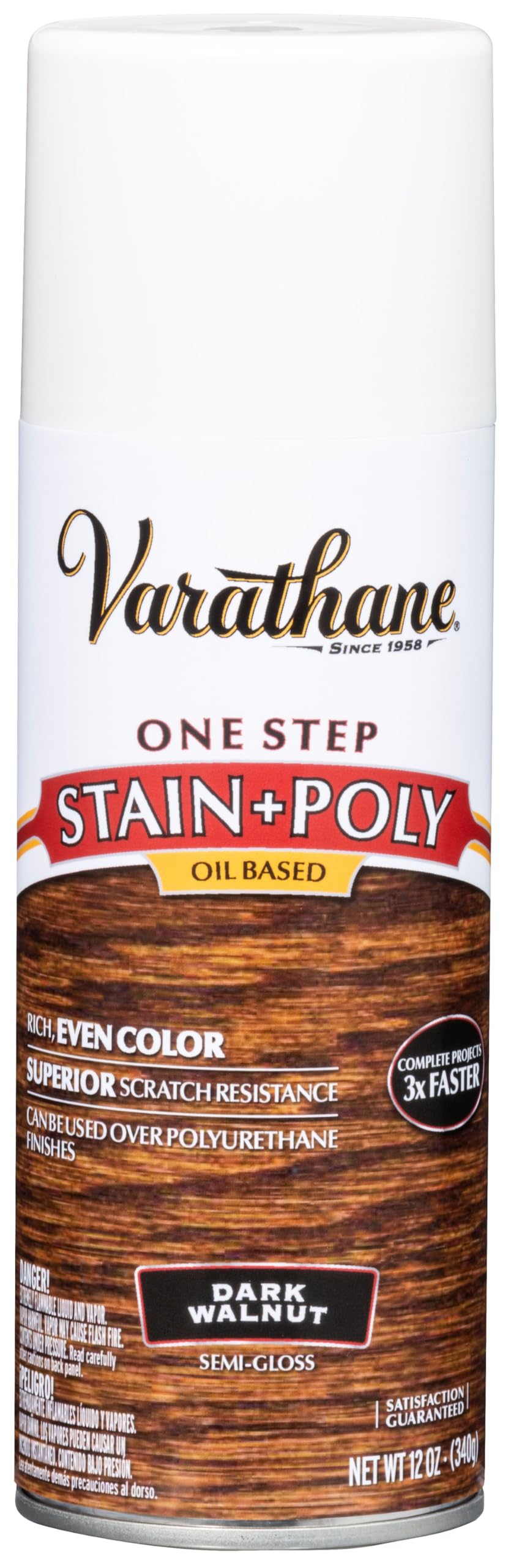 Varathane 243870 Oil-Based One Step Stain + Poly Spray, 12 oz, Dark Wa ...