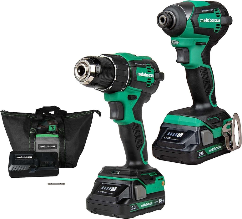 Metabo HPT 18V MultiVolt Cordless Brushless Driver Drill & Impact Driver Combo Kit, Power Tool Kit, 2 Lithium-Ion Metabo HPT Batteries and Charger, High Torque, Compact Lightweight Design, KC18DEXQB KC18DEXQB Only