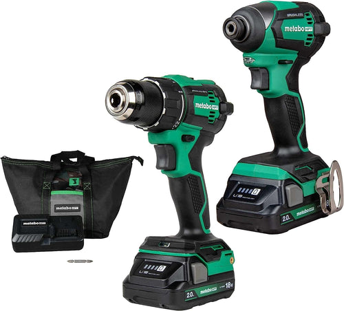 Metabo HPT 18V MultiVolt Cordless Brushless Driver Drill & Impact Driver Combo Kit, Power Tool Kit, 2 Lithium-Ion Metabo HPT Batteries and Charger, High Torque, Compact Lightweight Design, KC18DEXQB KC18DEXQB Only