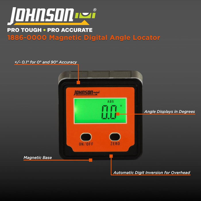 Johnson 1886-0000 Magnetic Digital Angle Locator with 2 Buttons, Digital Pitch & Slope Locator