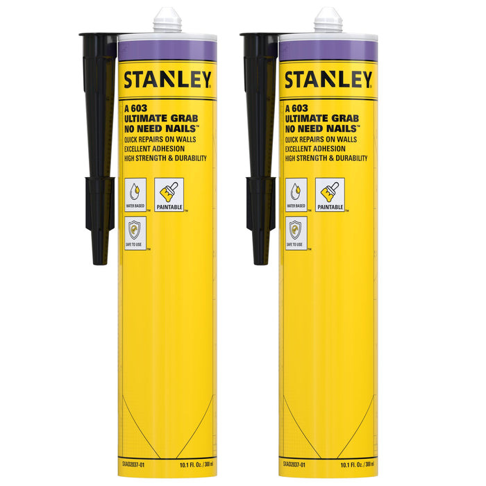 Stanley A603 Ultimate No Nail Grab Adhesive, White, 10.1 fl oz (Pack of 2)