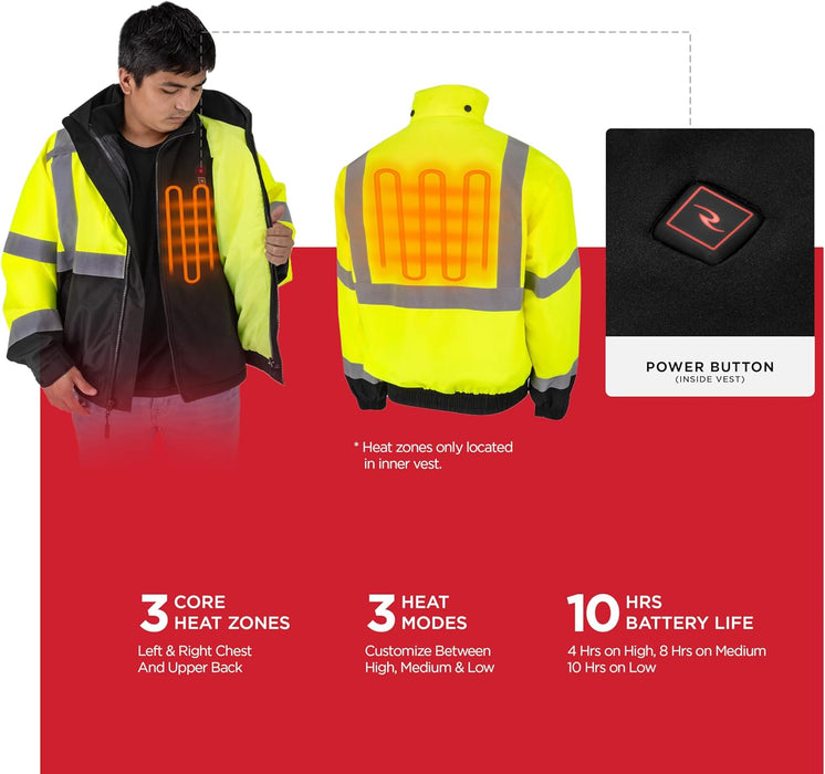 Radians (RHG-SJ13G-XL) Heated Apparel - Jackets, Hi-Vis Green, X-Large