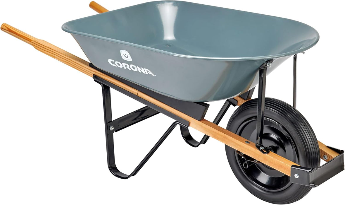 Corona WB1000 5 Cubic Foot Wheelbarrow in A Box Heavy Duty Garden Cart with 15 Inch Flat Free Tire for Outdoor Gardening, Yards, Planting