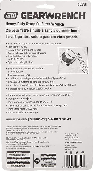 GEARWRENCH 3529D Heavy-Duty Oil Filter Strap Wrench, 3/8" & 1/2" Drive