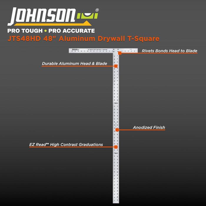 Johnson JTS48HD Heavy Duty Professional Aluminum Drywall T-Square, 48"