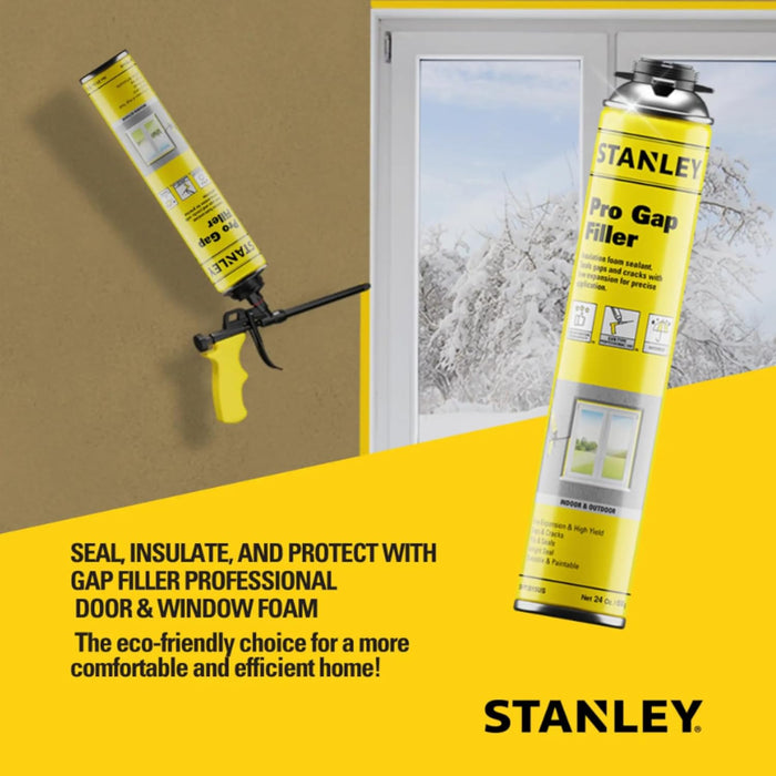 STANLEY Pro Gap Filler - Window & Door Filler, Gaps & Cracks, Expanding Spray Foam Sealant, Gun Not Included, 24 Oz (Pack of 1)