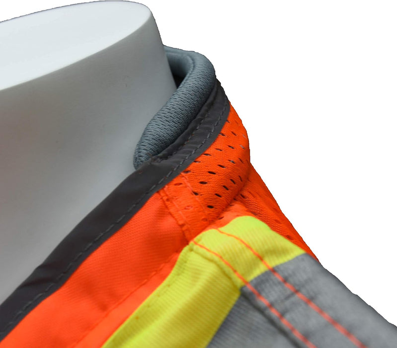 Radians SV55 Class 2 Heavy Woven Two Tone Engineer Vest with Padded Neck to Support Extra Weight in Cargo Pockets Large Orange