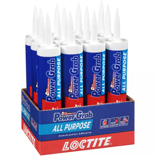 Loctite Power Grab Express All Purpose Construction Adhesive, 9 fl oz Cartridge, Versatile Construction Glue for Cement, Tile, Wall & More (Pack of 12)