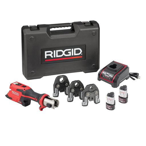 RIDGID tool kit with various components on a white background