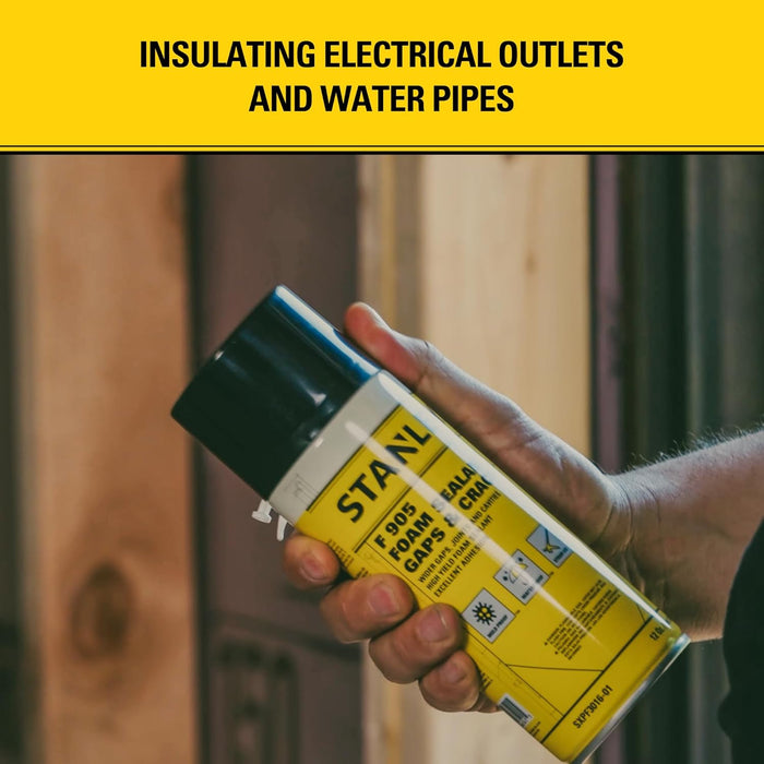 Stanley F905 Gaps & Cracks Sealant, Polyurethane Spray Foam Insulation for Window & Door, Waterproof Gap Filler, Low Expansion Foam for Indoor & Outdoor Use, Straw Use, 12 Oz. (Pack of 1)