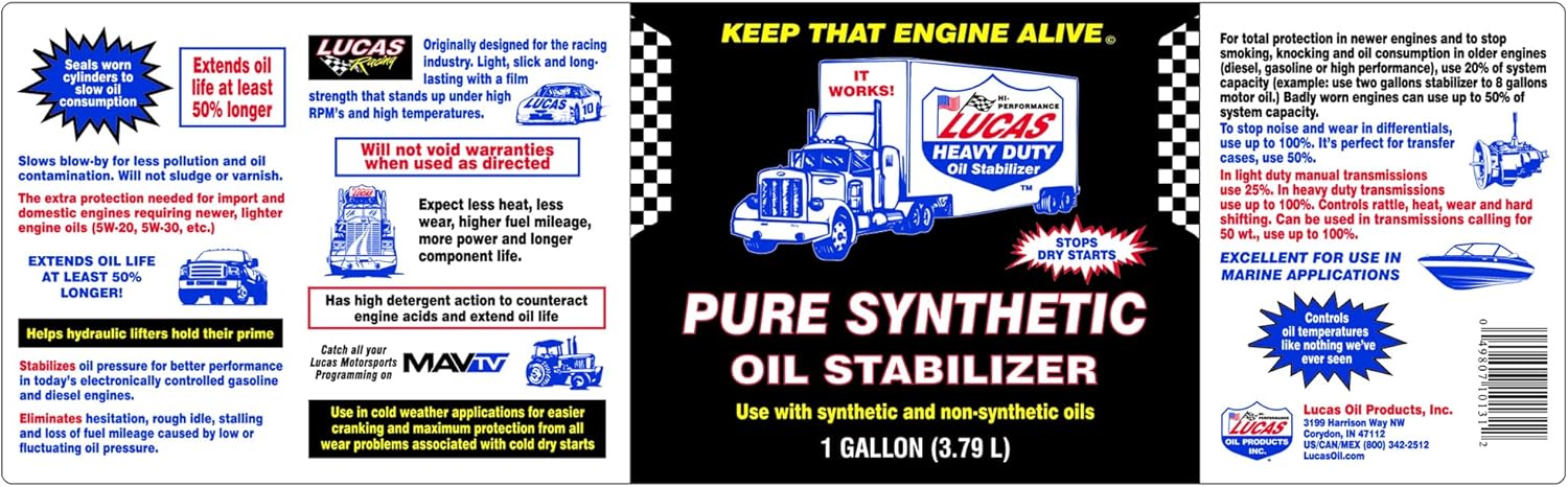 Lucas Oil 10131 Pure Synthetic Oil Stabilizer, 1 Gallon