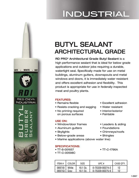 Red Devil 06970I RD Pro Butyl Rubber Sealant, 10.1 Fl oz (300 ml) 1-Pa ...