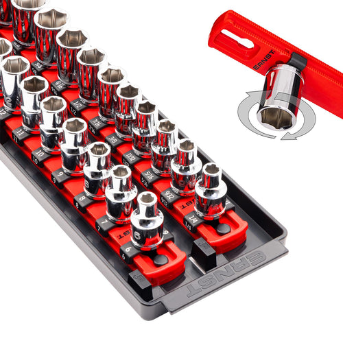 Ernst Mfg. 8493 RD Socket BOSS Tray High-Density System with (2) Red 13" Socket Rail + (28) Twist Lock Clips, 3/8" Drive - Made in USA