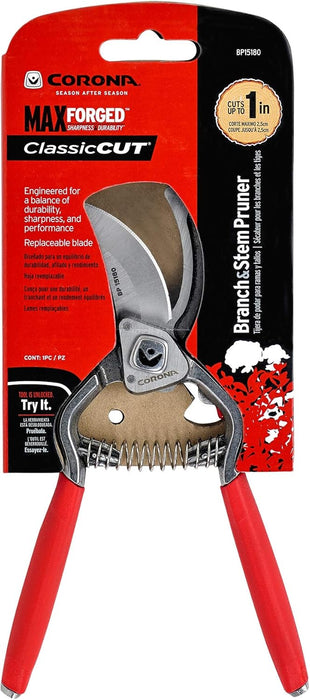 Corona BP15180 Forged Steel ClassicCUT Bypass Hand Pruner - 1 inch Cut Capacity Stem and Branch Garden Shears, Red