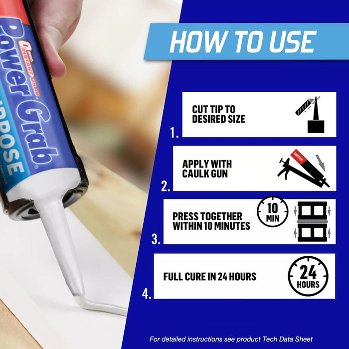 Loctite Power Grab Express All Purpose Construction Adhesive, 9 fl oz Cartridge, Versatile Construction Glue for Cement, Tile, Wall & More (Pack of 12)