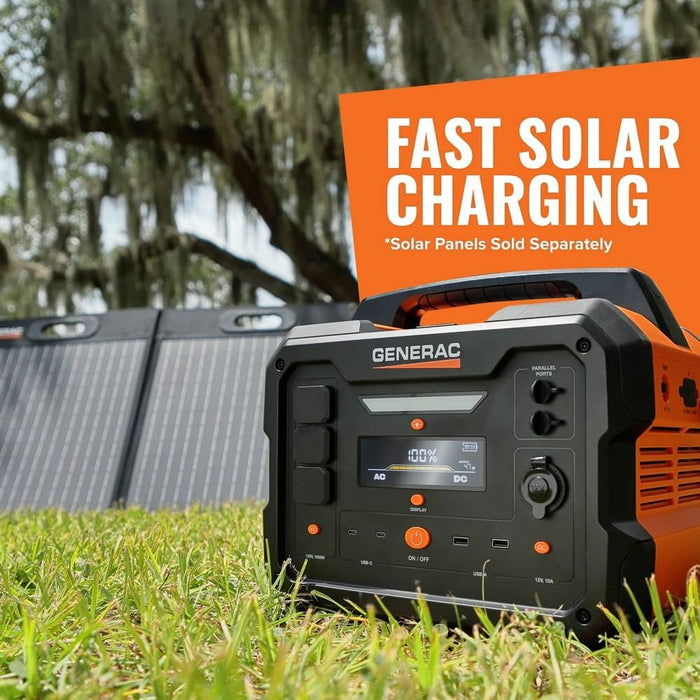 Generac (8025) GB1000 1086Wh Portable Power Station with Lithium-Ion Battery, Clean Emission-Free Power - Wireless Charging Pad and Compact Design, Camping, RV, Indoor/Outdoor Use, Orange/Black
