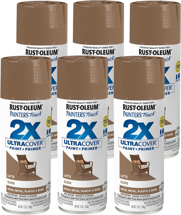 Rust-Oleum 383203 Painter's Touch 2X Ultra Cover Spray Paint, 12 oz, Gloss Latte (Pack of 6)