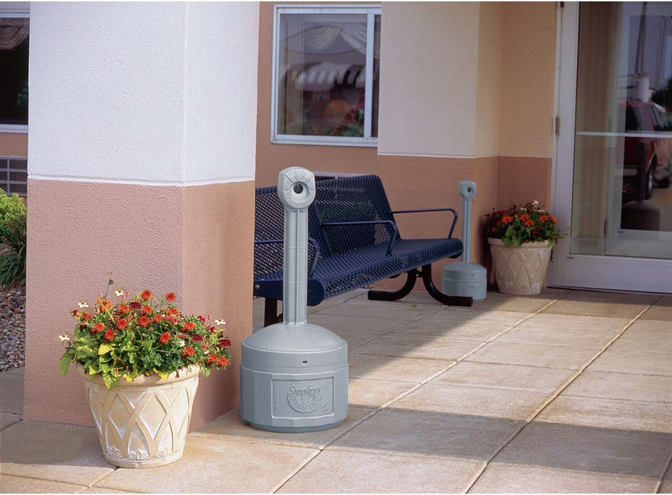 Justrite (26800) Original Smoker’s Cease-Fire Outdoor Ashtray, Polyethylene Standing Ashtray with Steel Bucket, 4 Gallon, Grey