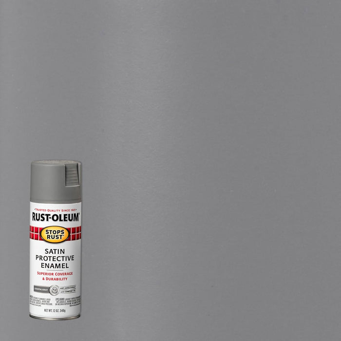 Rust-Oleum 312819 Stops Rust Spray Paint, 12 oz, Satin Coastal Gray (Pack of 6)