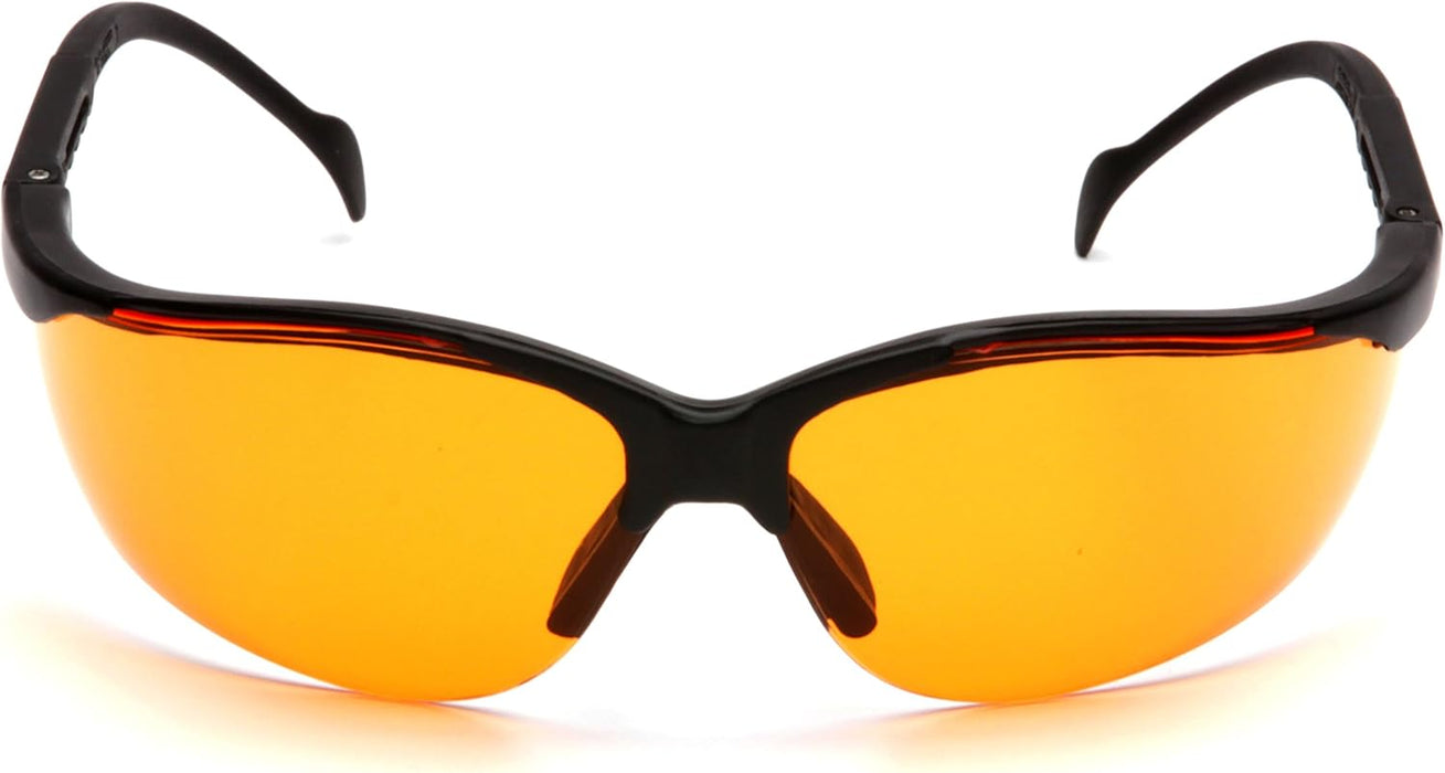 Pyramex SB1840S Venture II Safety Eyewear, Indoor/Outdoor Mirror Anti-Fog Lens, Orange Lens/ Black Frame