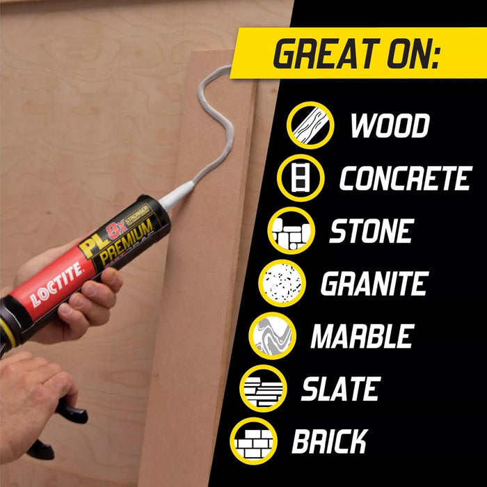 Loctite PL Premium Fast Grab Polyurethane Construction Adhesive, 10 fl oz Cartridge (Pack of 12)