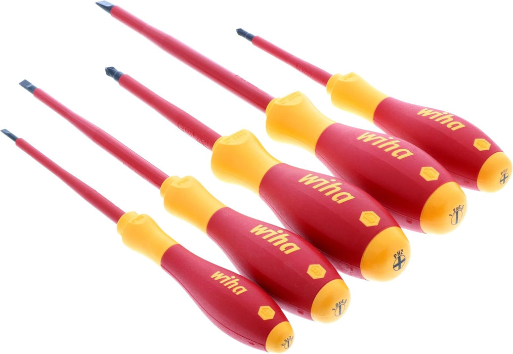 Wiha 32091 5-Piece 1000-Volt Slotted and Phillips Insulated Screwdriver Set