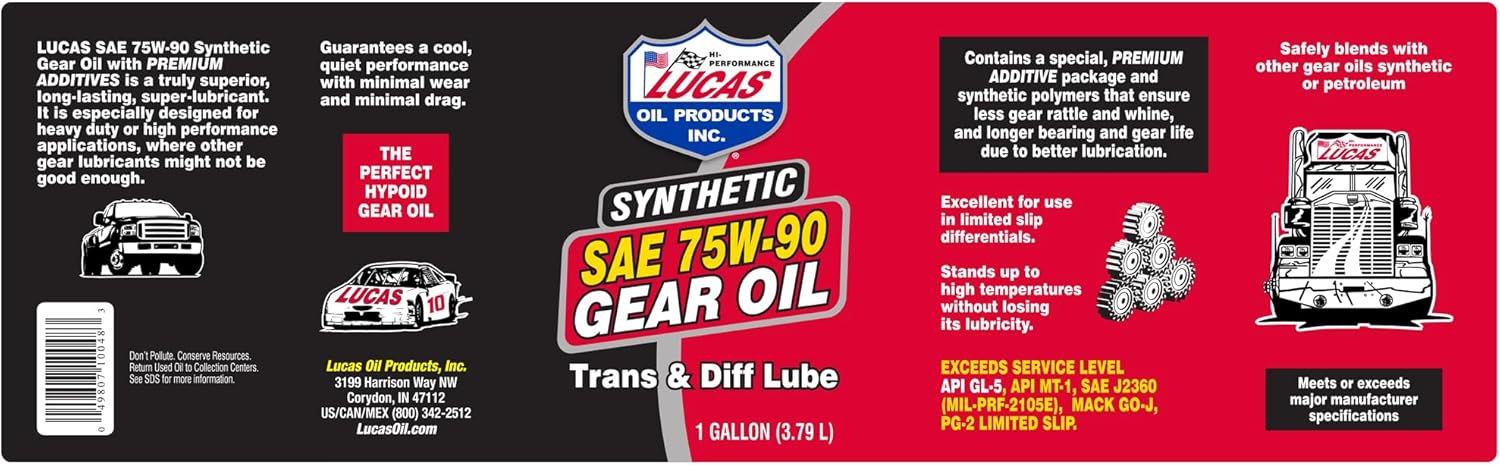 Lucas Oil 10048 Synthetic SAE 75W-90 Gear Oil - 1 Gallon