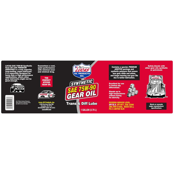 Lucas Oil 10048-PK4 75W90 Synthetic Gear Oil - 1 Gallon Jug, Pack of 4