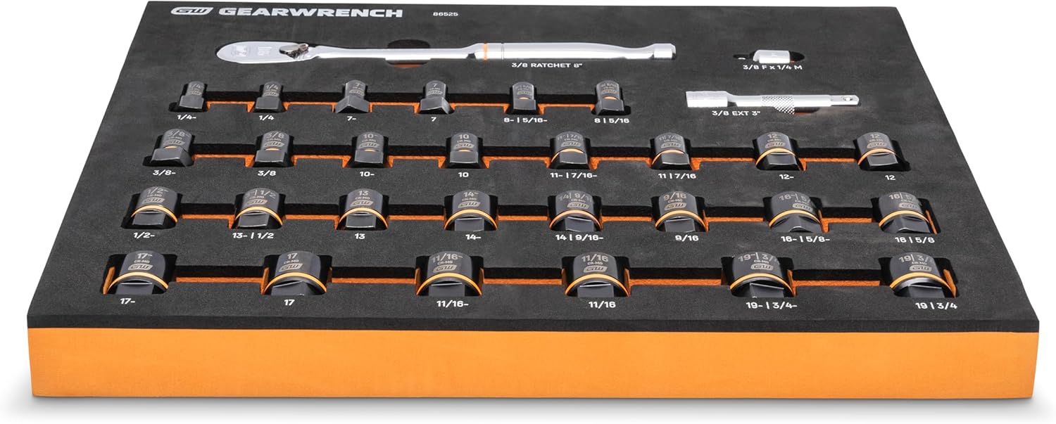 GEARWRENCH 86525 31 Piece Bolt Biter Ratchet Socket Set MM/SAE with EVA Foam Tray
