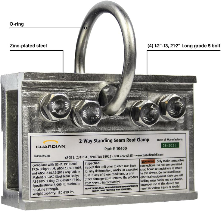 Guardian Fall Protection (10600) Standing Seam Roof Clamp