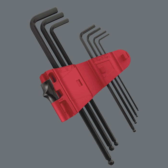 Wera 5073596001 Hexagon 950 PKL/9 BM SB L-Key Set, BlackLaser, Ballpoint Hex Key, 9 Piece