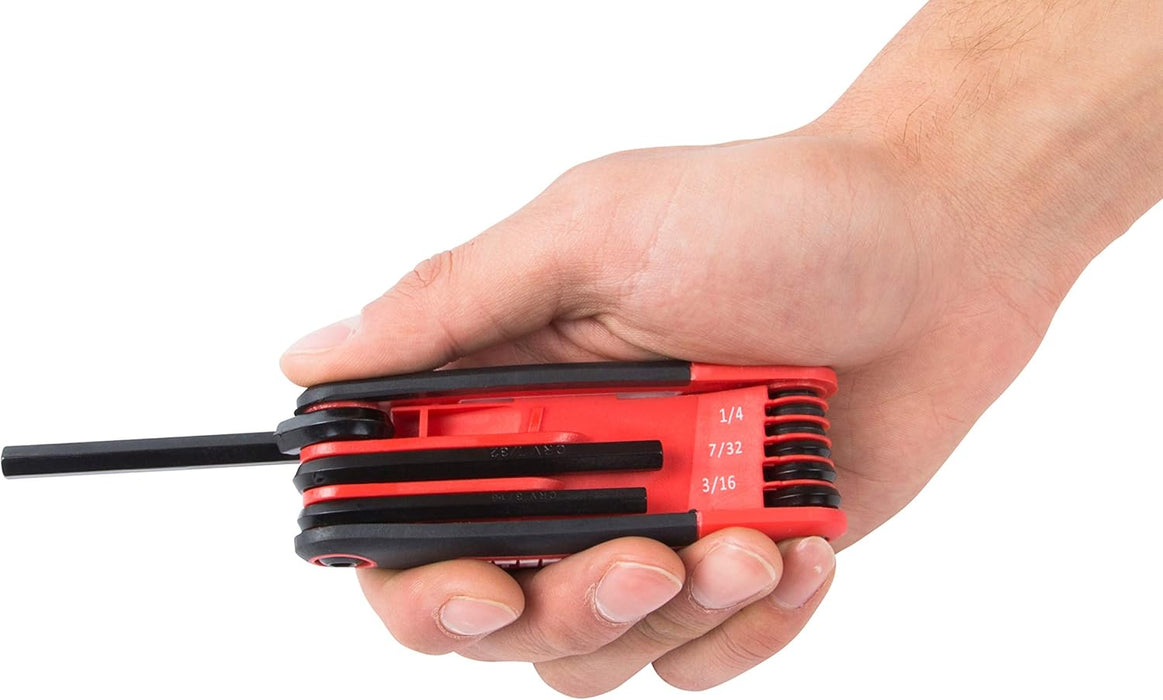 Steelman Portable Folding Hex Key Wrench Multi-Tool Standard (SAE), Set Includes 5/64, 3/32, 7/64, 1/8, 9/64, 5/32, 3/16, 7/32, 1/4-Inch, Chamfered Ends, Rubberized Grip