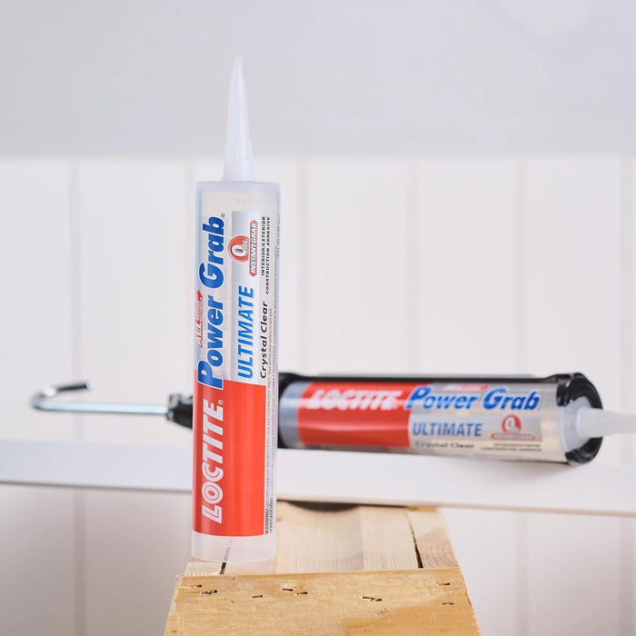 Loctite Power Grab Ultimate Crystal Clear Construction Adhesive, 9 fl oz Cartridge - Versatile Construction Glue for Glass, Wood, Metal & More (Pack of 6)