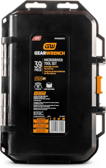 GEARWRENCH (GWMBS39XPS) 39 Piece 1/4" Drive MicroDriver Set with 120XP Locking Flex Head Ratchet and Stubby Sockets