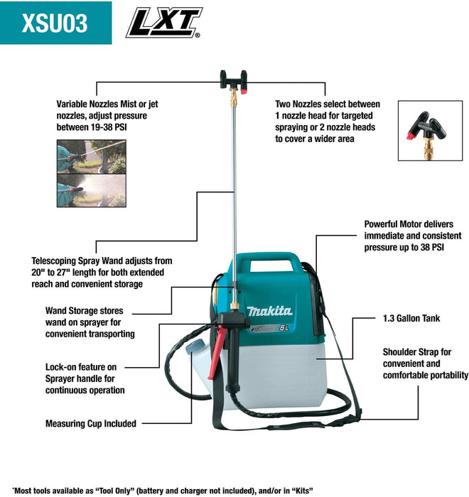 Makita XSU03SM1 18V LXT Lithium-Ion Cordless 1.3 Gallon Sprayer Kit (4.0Ah)