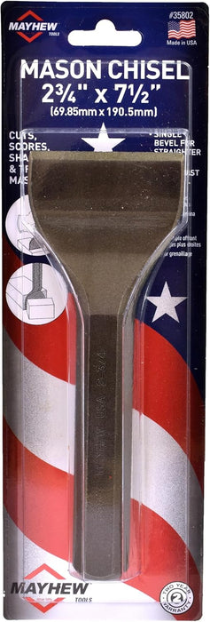 Mayhew Tools 35802 Mason Chisel, 2-3/4" x 7-1/2 Carded, Shot Blast Finish