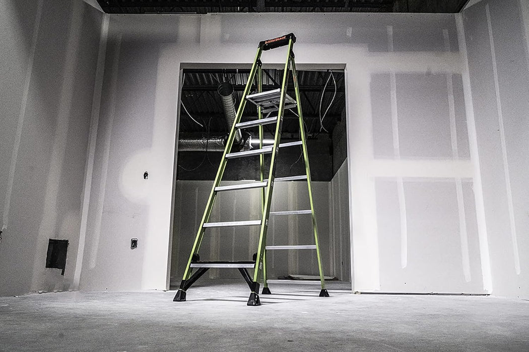 Little Giant Ladders, MightyLite 2.0, 8' Stepladder with Ground Cue, Fiberglass, Type IAA, 375 lbs Weight Rating, (15408-001), Green 8 Ft.