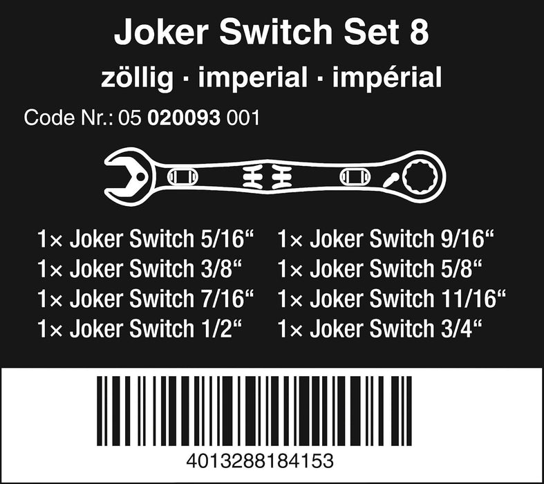 Joker Switch 8PC Imperial RATCHETING Combo Wrench Set