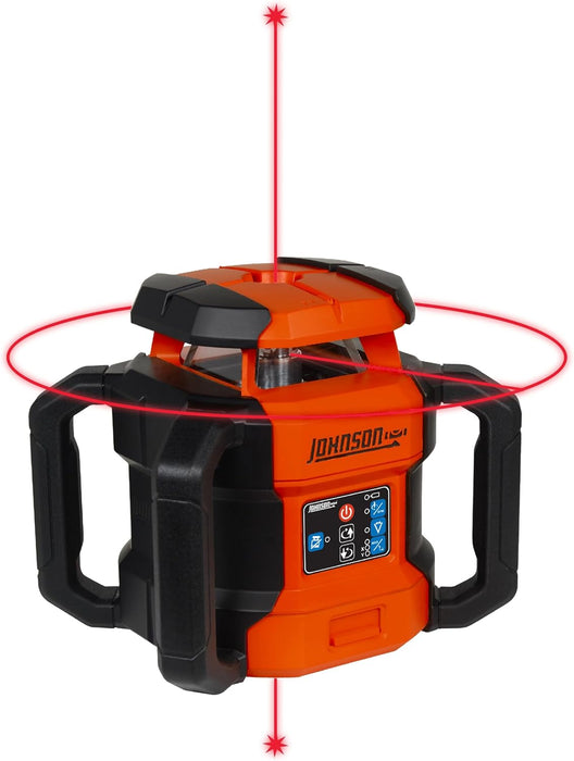 Johnson JRT300-RDHV-S Self-Leveling Red Dual Slope Rotary Laser System, 4,000FT Range, Lithium Ion Batteries, Magnetic Target, Laser Detector, Remote Control, Tripod and 13 FT Grade Rod