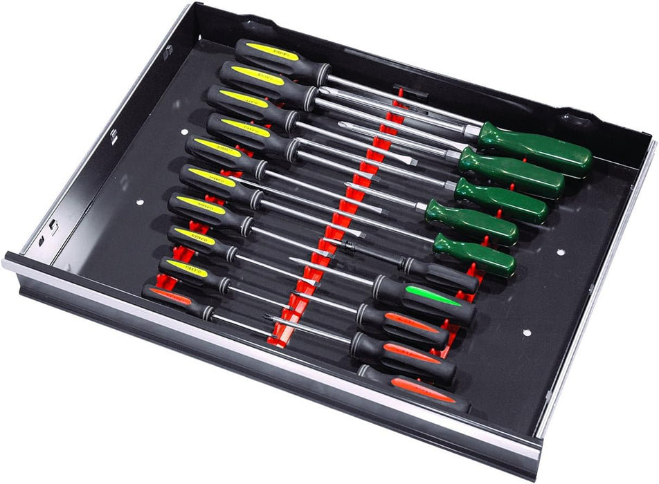 Ernst Manufacturing Screwdriver Rail Set with Magnetic Backing, 20 Tool, Red (6010M-Red)