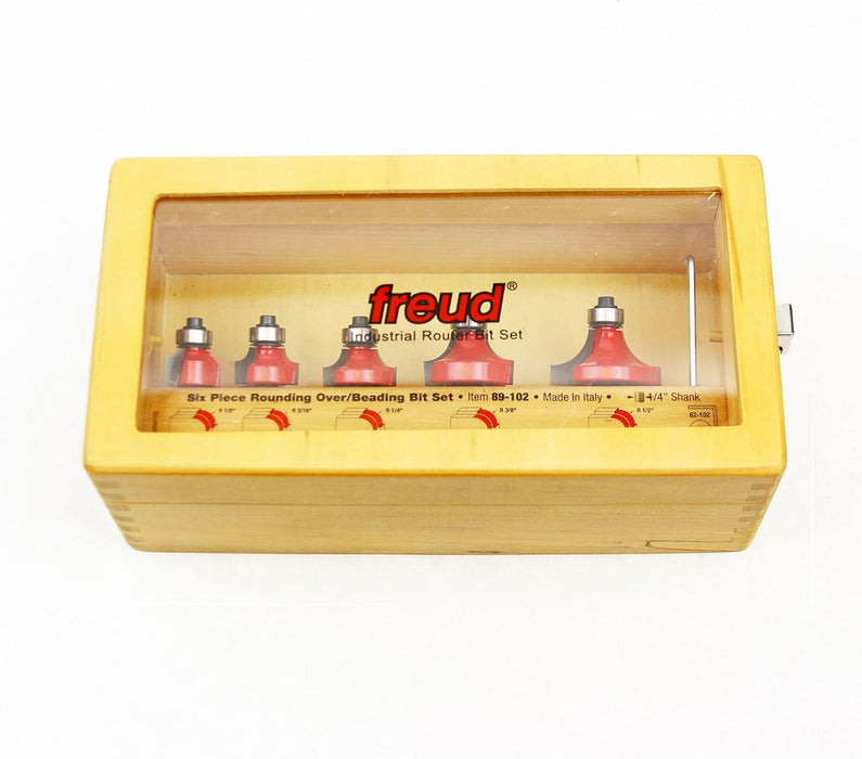 Freud 5 Piece Round Over/Beading Bit Set - Ideal for Rounding & Beading Edges on Furniture - 1/4" Shank & 3/8" Bearing - 89-102