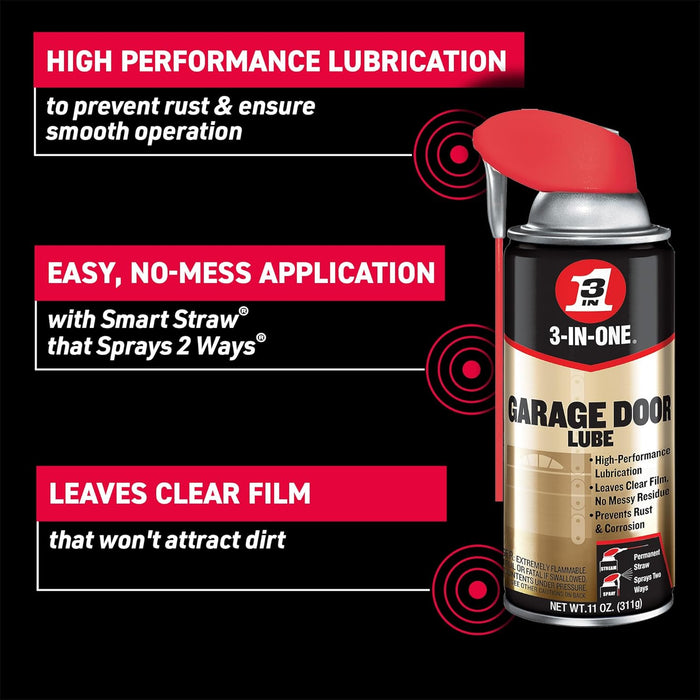 3-IN-ONE 100581 Garage Door Lubricant with Smart Straw Sprays 2 Ways, 11 oz (Pack of 6)