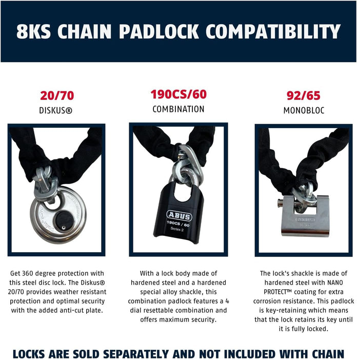 ABUS Hardened Steel 8KS 6 Foot x 5/16" Thick Square Security Chain for Bikes, Containers, Trailers, ATV's, Motorcycles and Personal/Industrial Property 6' 8KS