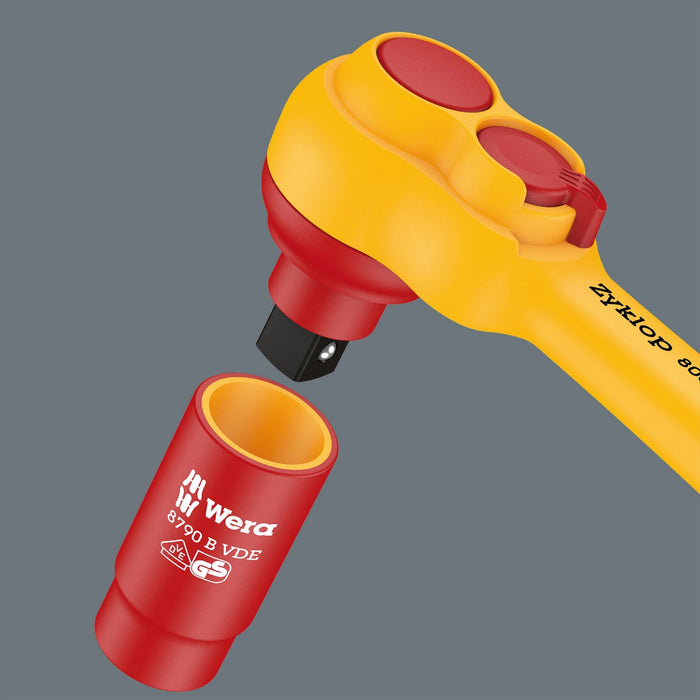 Wera Tools 17 Piece 8100 SB VDE 1 Zyklop Ratchet Set, Insulated, Switch Lever, 3/8" Drive, Metric - 05004970001