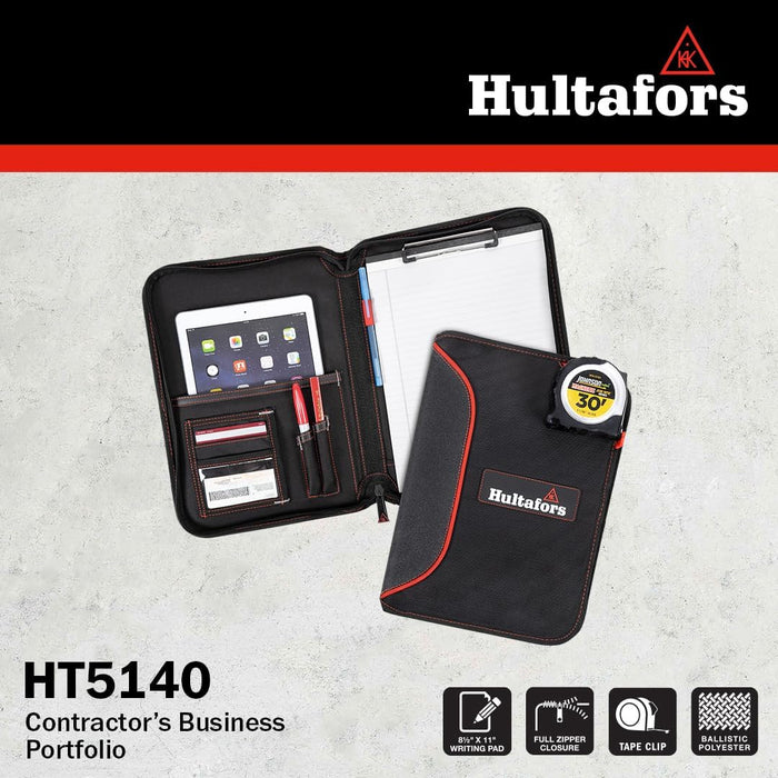 Hultafors Work Gear HT5140 Contractor's Business Portfolio, Full Zipper Closure, Writing Pad Included