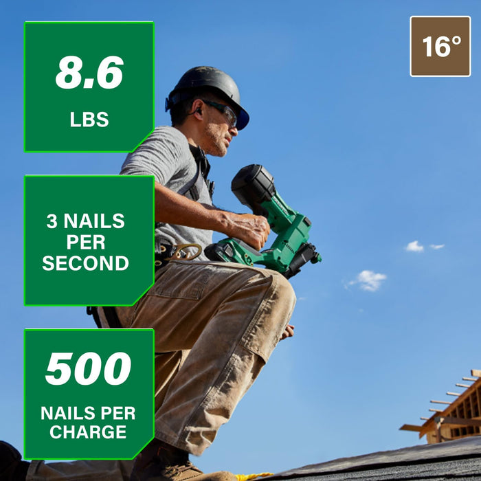 Metabo HPT 18V MultiVolt Cordless Coil Roofing Nailer Kit, 500 Nails Per Charge, Up to 1-3/4-Inch Roofing Nails, Includes Vinyl Siding Adapter, NV1845DA