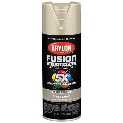 Krylon K02713007 Khaki Fusion All-In-One Paint & Primer Spray Paint, Gloss, 12 oz