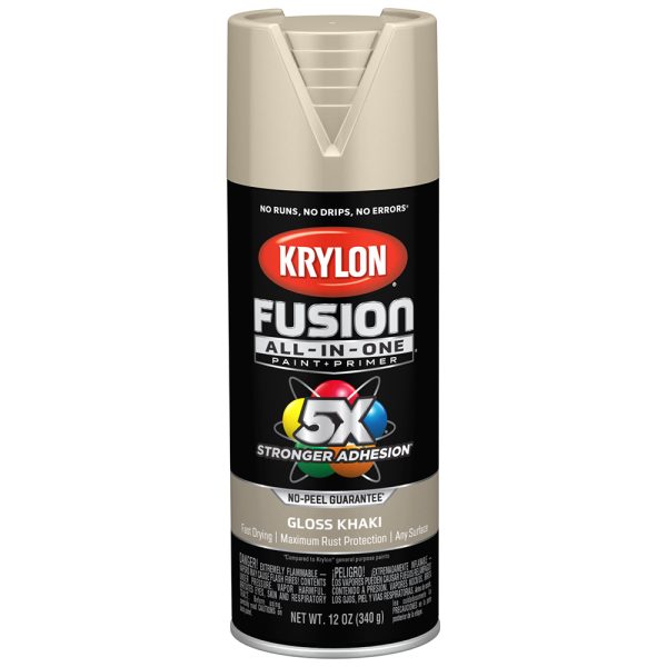 Krylon K02713007 Khaki Fusion All-In-One Paint & Primer Spray Paint, Gloss, 12 oz